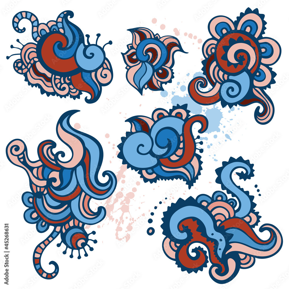 Hand Drawn Paisley Ornament set. Hand Drawn Paisley Ornament set.