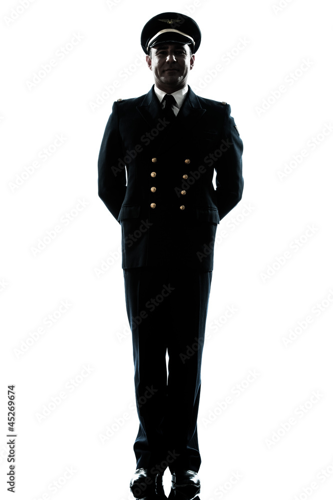 man in airline pilot uniform silhouette