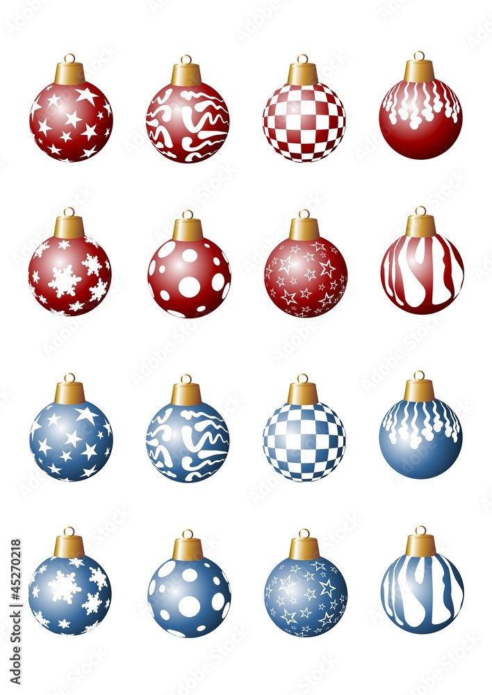 diverse rote und blaue Christbaumkugeln diverse rote und blaue Christbaumkugeln