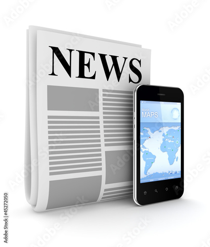 Stylized newspaper and modern mobile phone. photo