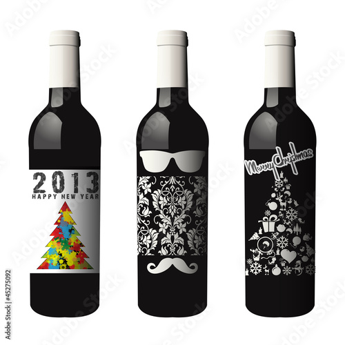 Three labeled wine bottles isolated