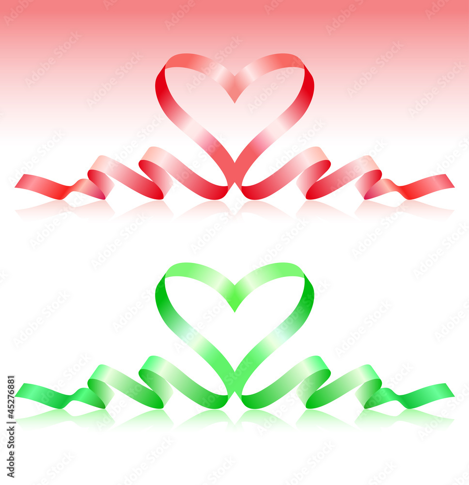 Red and green ribbons in the form of heart Red and green ribbons in the form of heart