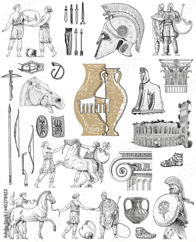Old greek set illustration photo