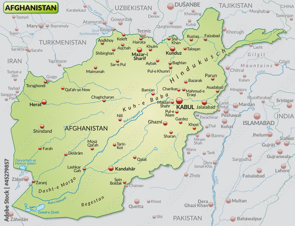 Obraz premium Übersichtskarte von Afghanistan und Nachbarländern