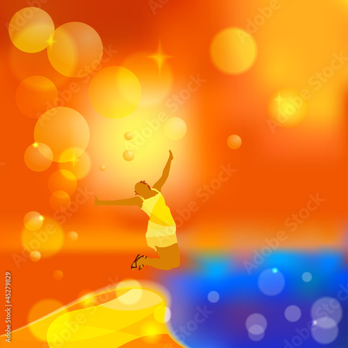Abstract orange background with a silhouette of a girl