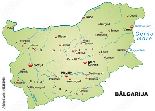 Map of Bulgaria in green