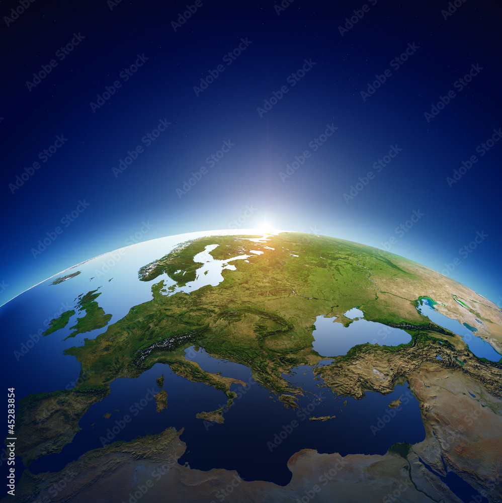 Fototapeta premium Planet earth - Europe with sunrise