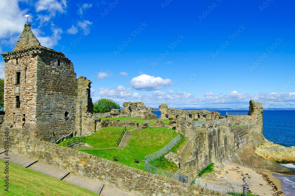 St Andrews Castle ruins medieval landmark. Fife, Scotland.