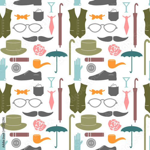Seamless pattern with various elements for gentlemen