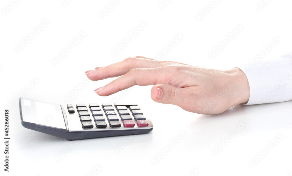 women hand and Calculator isolated on white women hand and Calculator isolated on white