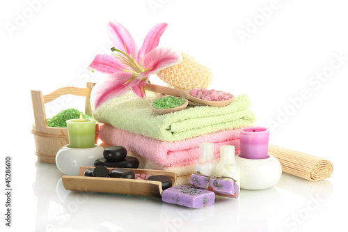 Fototapeta Naklejka Na Ścianę i Meble -  beautiful spa setting with lily isolated on white