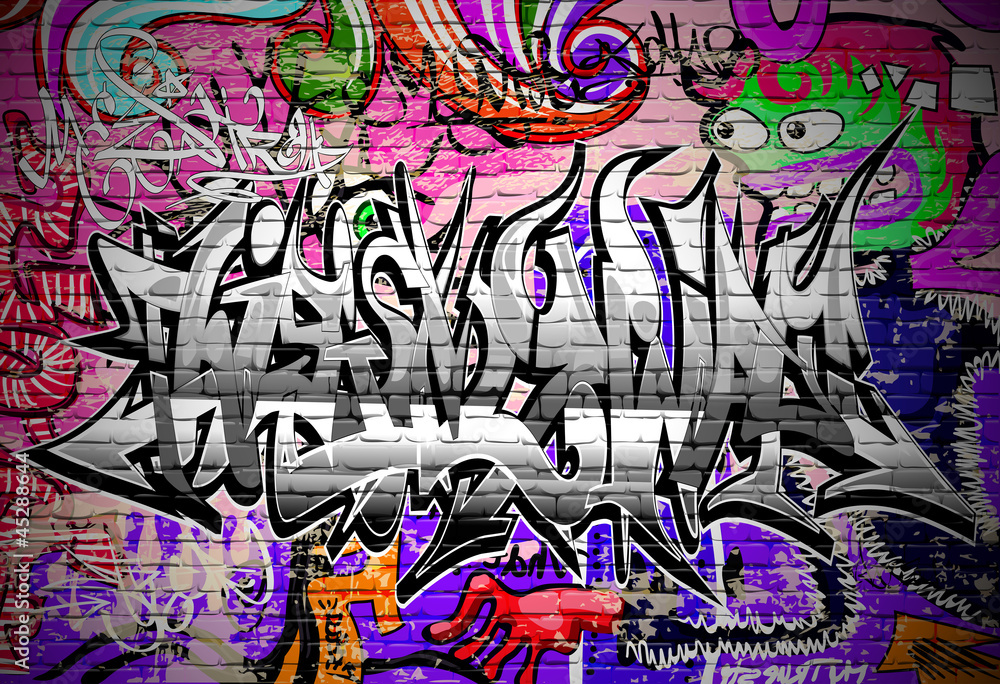 Graffiti vector art. Urban wall with spray paint