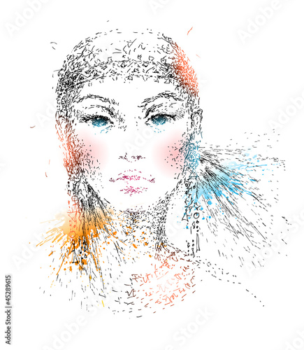 The young beautiful girl. Hand-drawn portrait. Vector