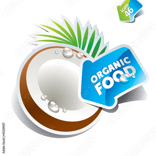 Icon coconut with arrow by organic food. Vector illustration