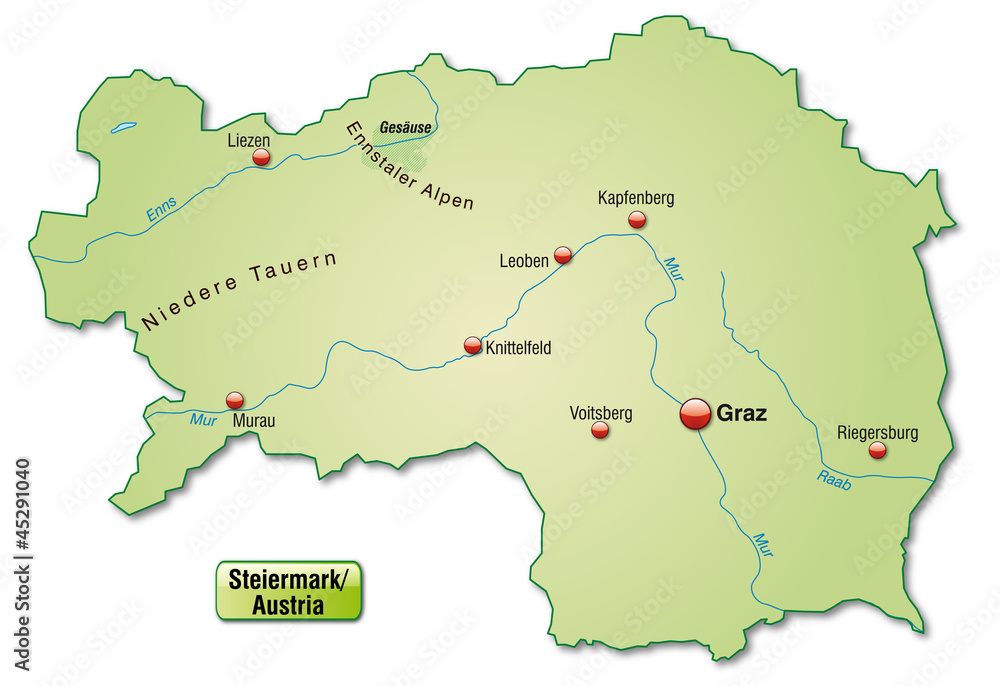 Fototapeta premium Landkarte der Steiermark als Übersichtskarte