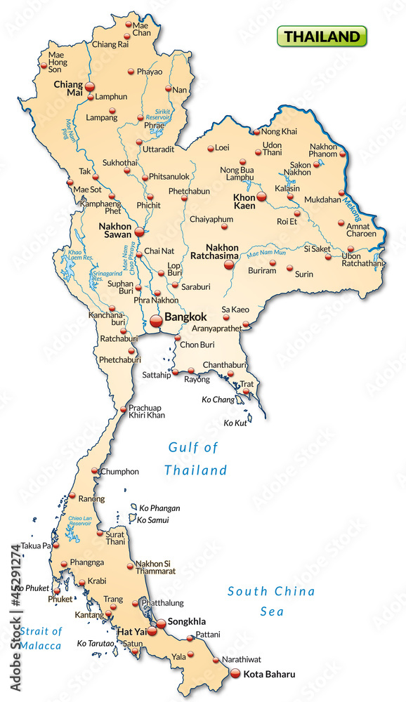 Karte von Thailand mit Städten Stock Illustration | Adobe Stock