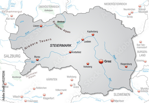 Umgebungskarte der Steiermark mit Hauptst  dten