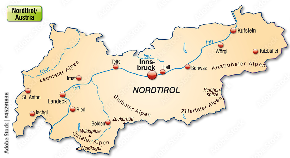 Landkarte von Tirol als Insel