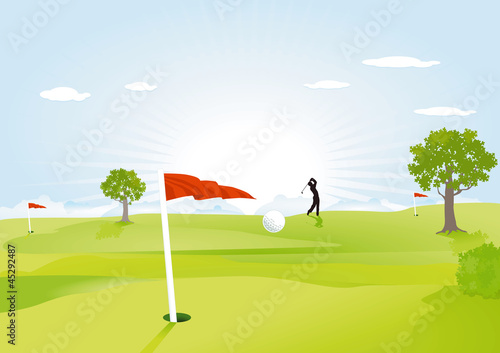 Golfplatz mit roten Flaggen