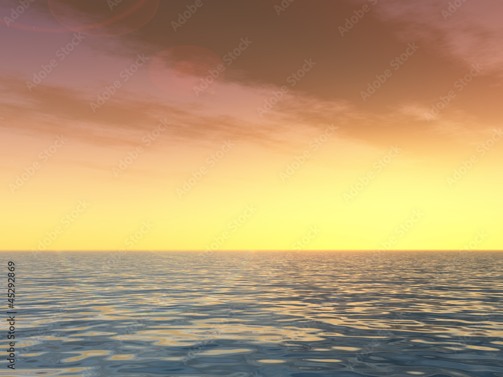 Conceptual sunset background with sun close to horizon
