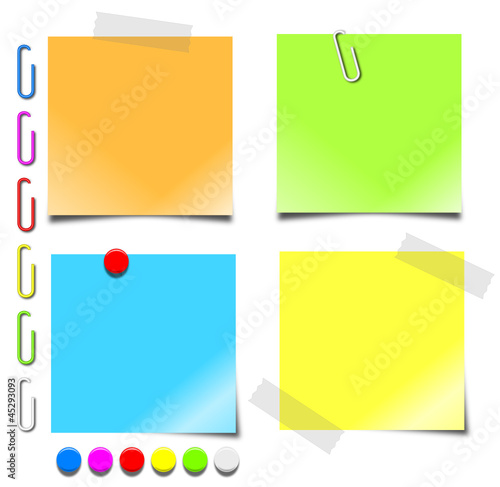 notepaper paperclips pushpins
