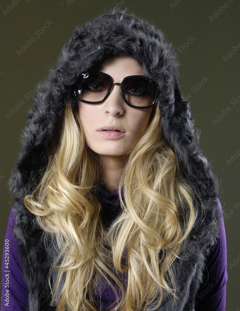 Closeup portrait of beautiful young woman with sunglasses Closeup portrait of beautiful young woman with sunglasses