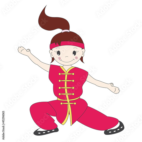 Vector illustration of cartoon  kung fu girl