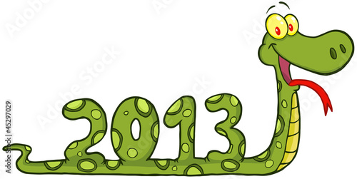 Funny Snake Cartoon Character Showing Numbers 2013