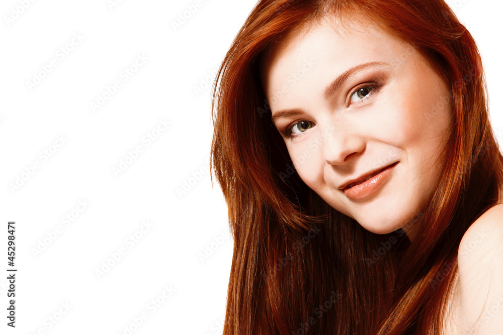 Fototapeta premium Beautiful long red healt hair of young attractive woman