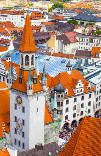 The aerial view of Munich city center from the tower of the old