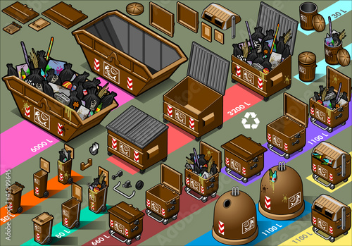 isometric humid waste garbage container in varius sizes