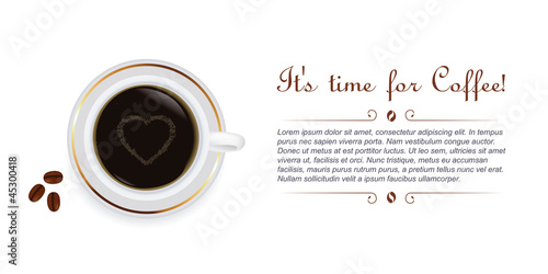 Cup of coffee with beans and heart shape