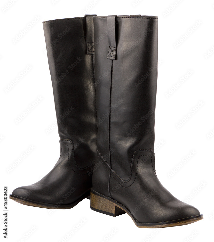 Women's black leather classic boots isolated on white background Women's black leather classic boots isolated on white background