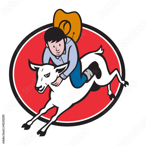 Junior Rodeo Cowboy Riding Sheep