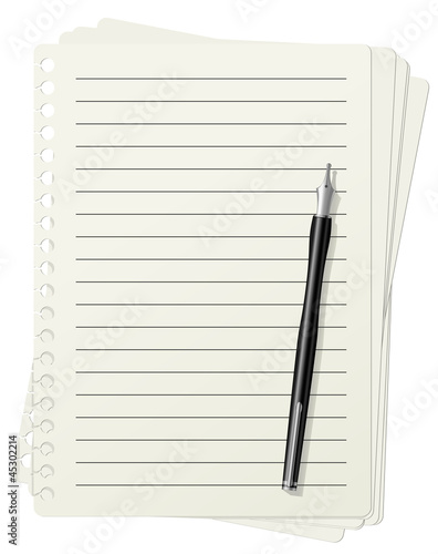 Lined paper sheets and fountain pen