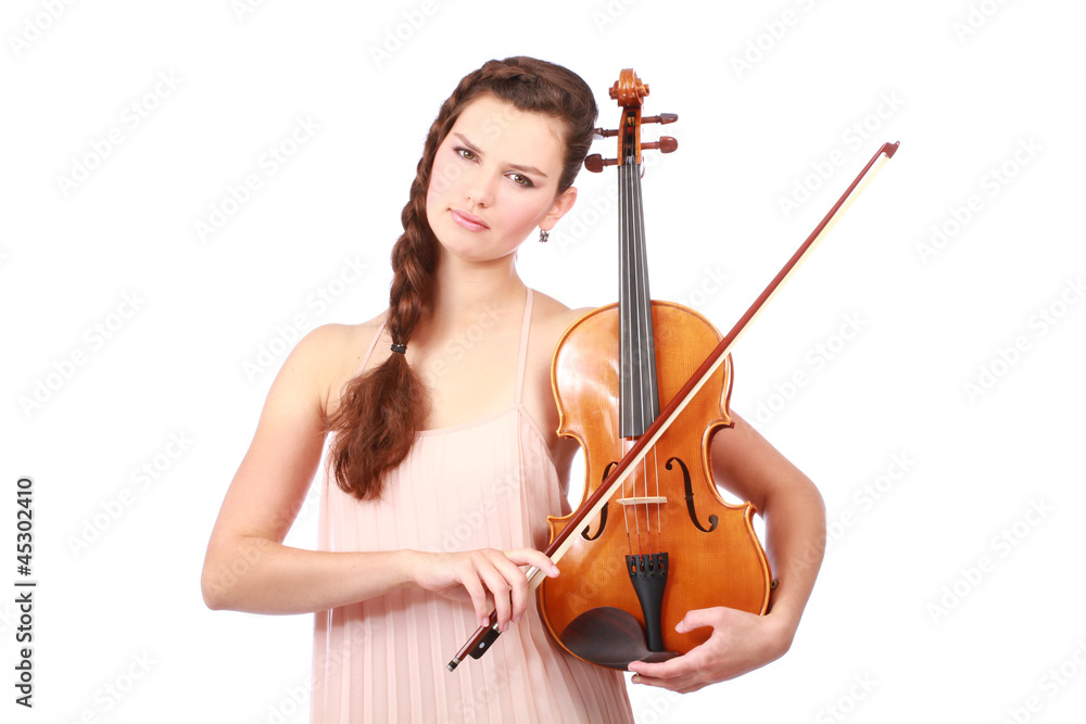 beautiful violinist playing and looking down isolated on white beautiful violinist playing and looking down isolated on white