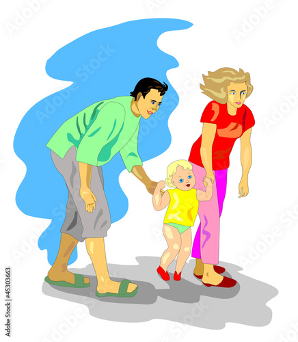 Mom and dad walking with a small child