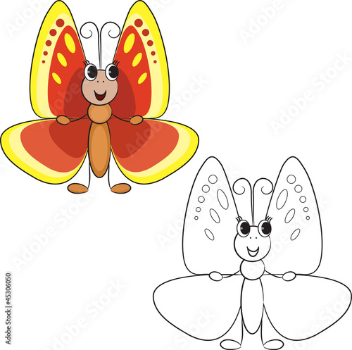 Coloring book. Cute cartoon butterfly.Vector