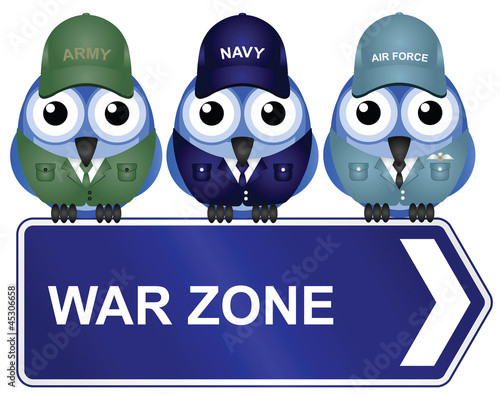 War zone sign isolated on white background