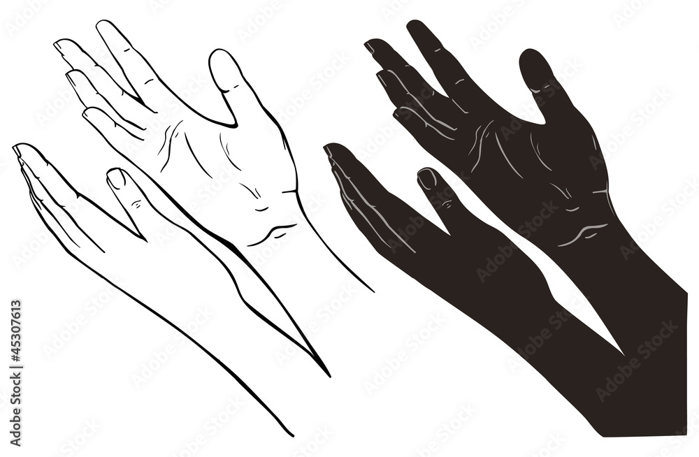 Obraz premium Praying Hands, outline illustration, isolated