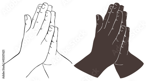 Praying Hands, outline illustration, isolated