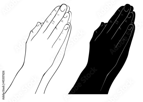 Praying Hands, outline illustration, isolated