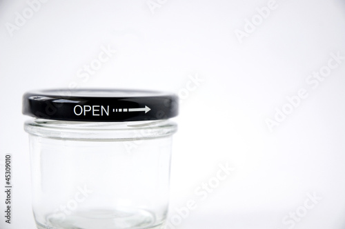 close up glass jar open