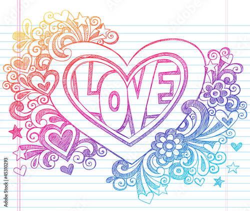 Love Heart Valentine's Day Sketchy Notebook Doodles Vector