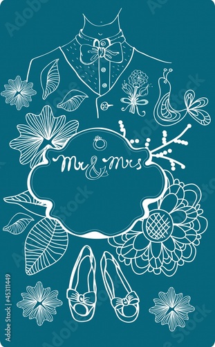 Wedding card with glamorous doodles