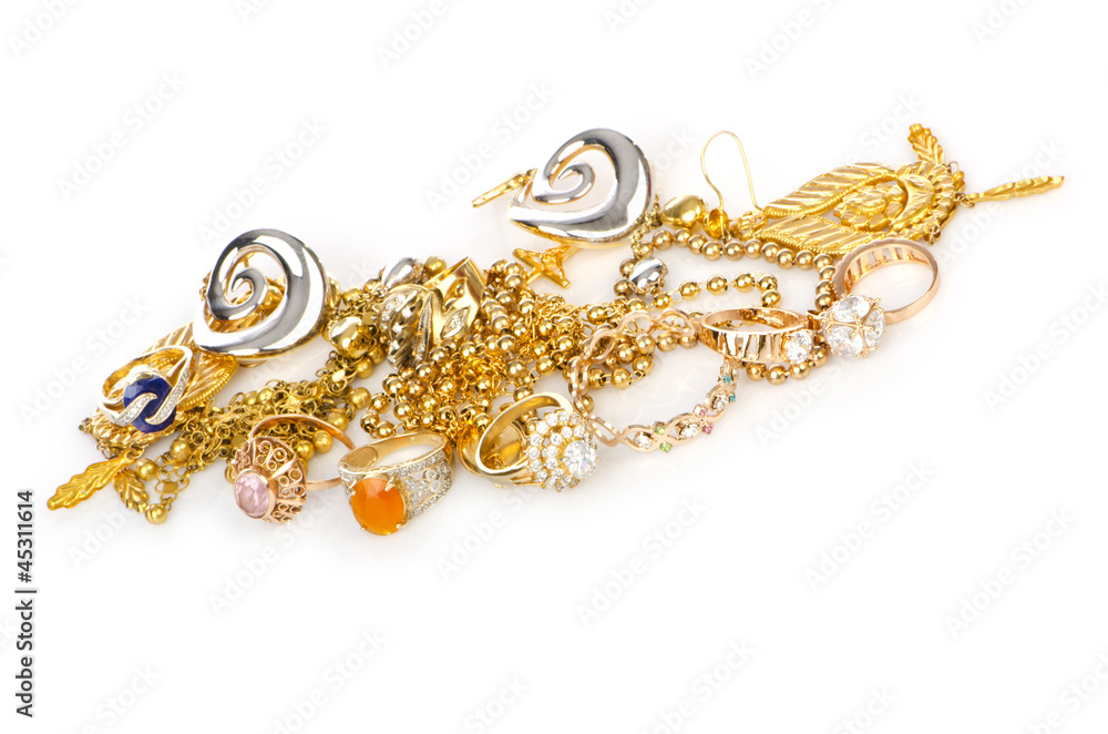 Lots of jewellery on white