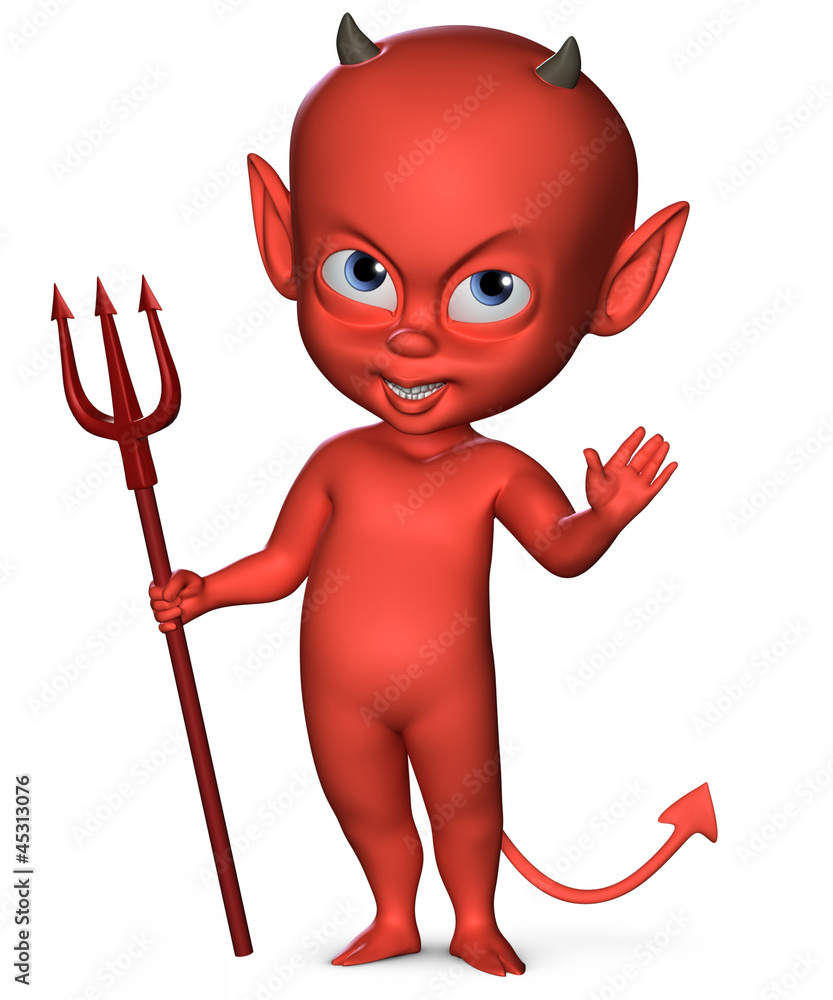 Fototapeta premium Spiteful devil boy with a trident