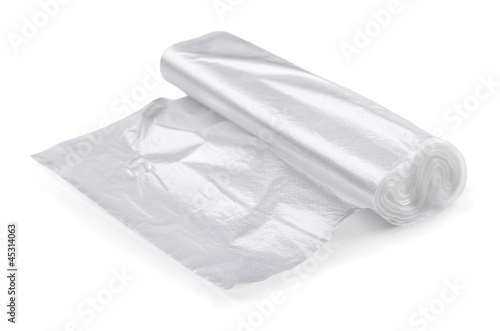 Roll of transparent packaging plastic bags