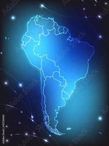 Karte von Südamerika mit Leuchtstreifen