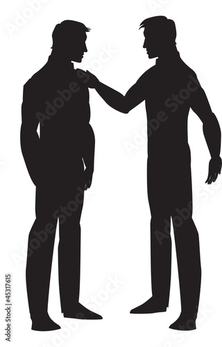 Silhouette of two men talking, illustration